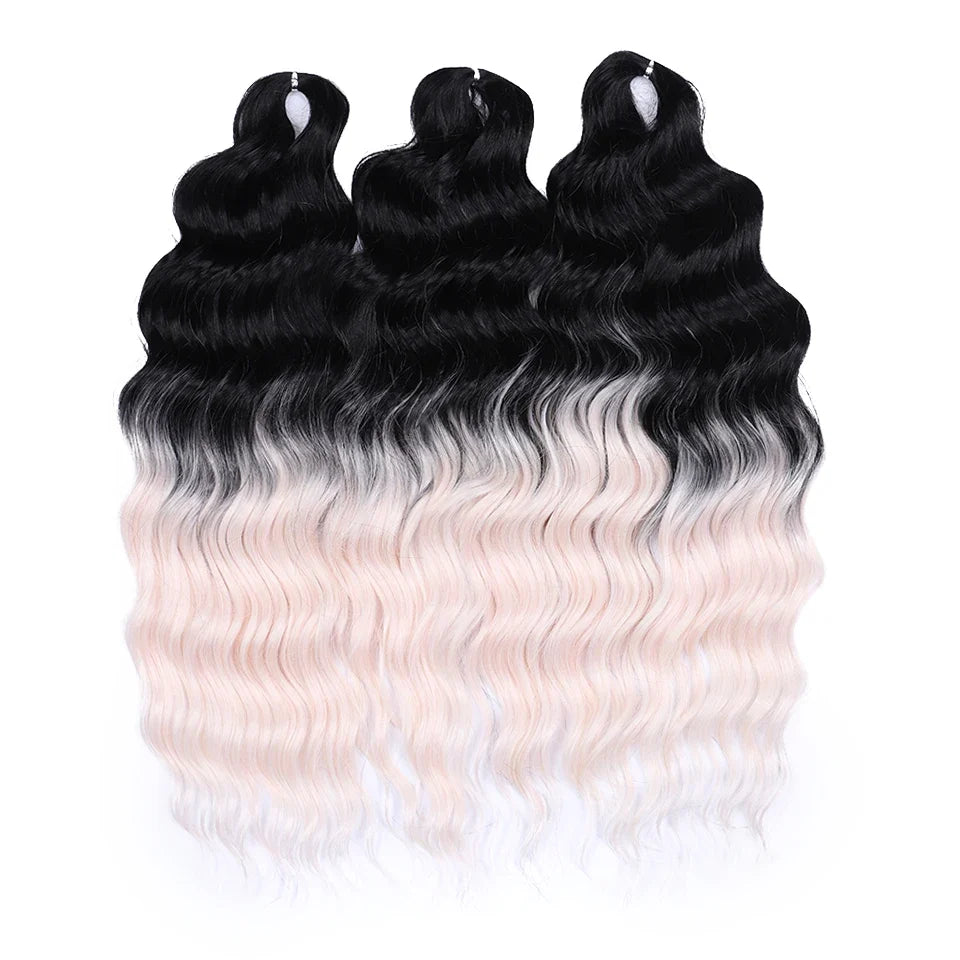 FASHION IDOL 24" Deep Wave Crochet Hair - 3-Piece Synthetic Water Wave Braiding Extensions, Ombre Rainbow Twist Hair
