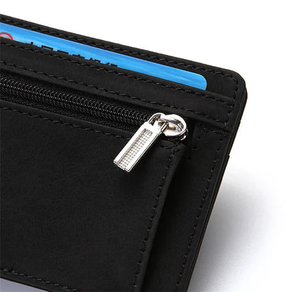 Mini Men’s Card Holder Wallet — Slim PU Leather Wallet with Zipper Coin Pocket, Magic Closure, Credit Card Case, Small Men’s Purse