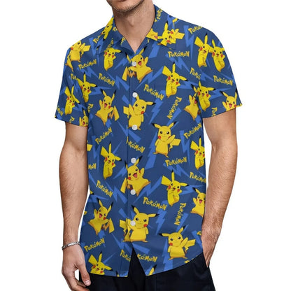 Summer Men's Short Sleeve Shirt – Cute Animal Print, Open Button Lapel, Comfortable Casual Top