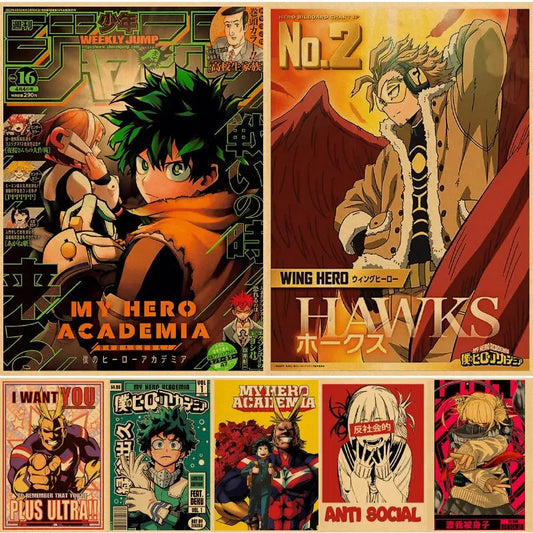 Vintage My Hero Academia Anime Poster – Retro Kraft Style Wall Art for Home Decor, Cartoon Painting & Room Decoration Sticker