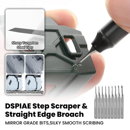 DSPIAE Straight Edge Broach Step Scraper Kit – Precision Scribing Tool for Gunpla Model Building, DIY Hobby & Craft Detailing