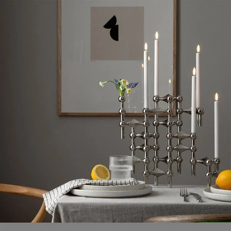 Metal Molecular Structure Candle Holder – Nordic Silver Candelabra Centerpiece for Living Room Decor & Gift