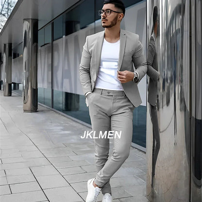 Gray Men’s 2 Piece Suit - Summer Casual Blazer & Pants Set for Wedding, Formal Events and Groom Style XS-5XL