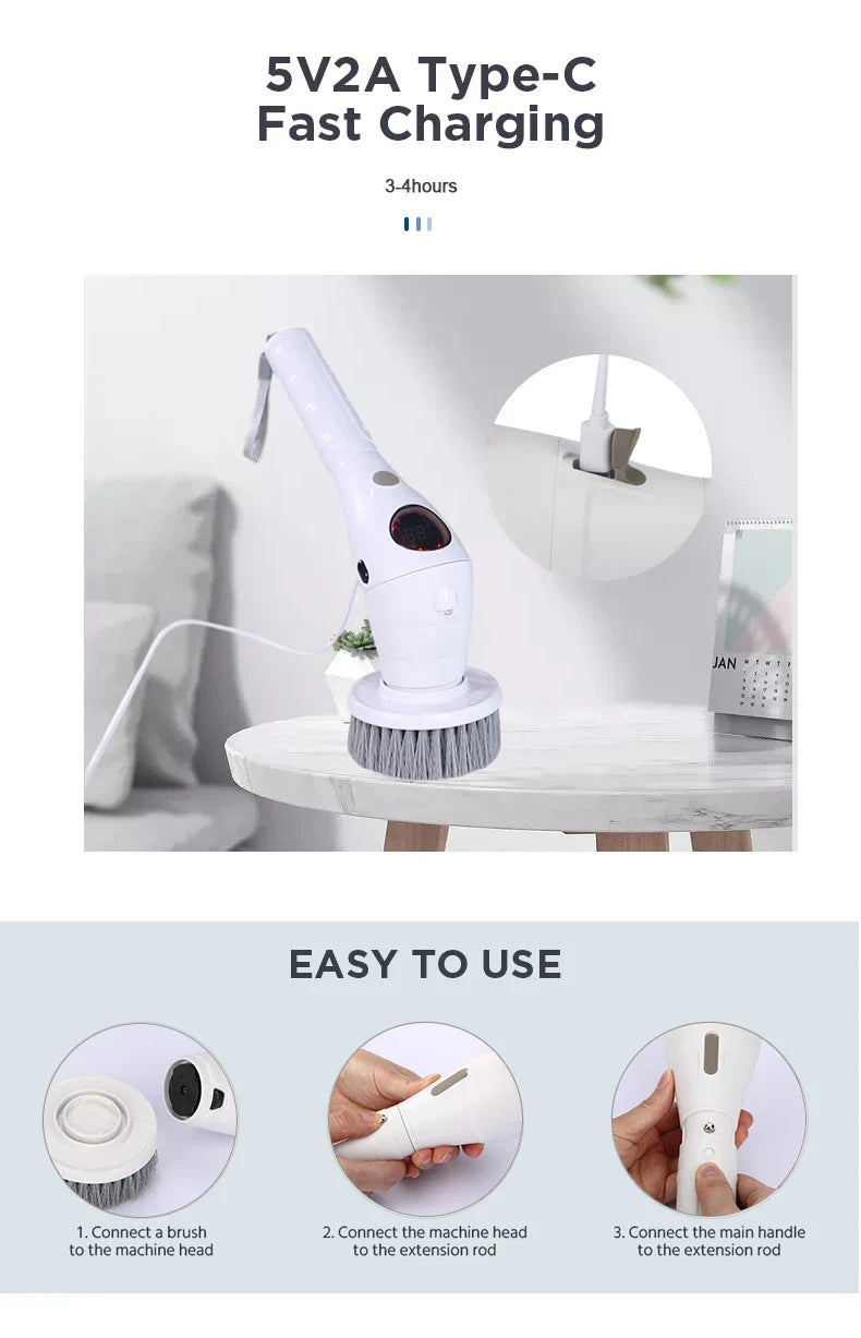 8 in 1 Multifunctional Electric Cleaning Brush – Rotatable LED Night Light Bathroom & Kitchen Household Scrubber