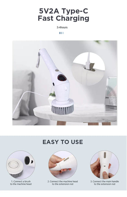8 in 1 Multifunctional Electric Cleaning Brush – Rotatable LED Night Light Bathroom & Kitchen Household Scrubber