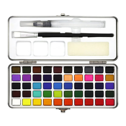 50/90 Color Solid Watercolor Paint Set – Glitter Pigments with Portable Metal Box & Squirrel Hair Brush for Nail Art