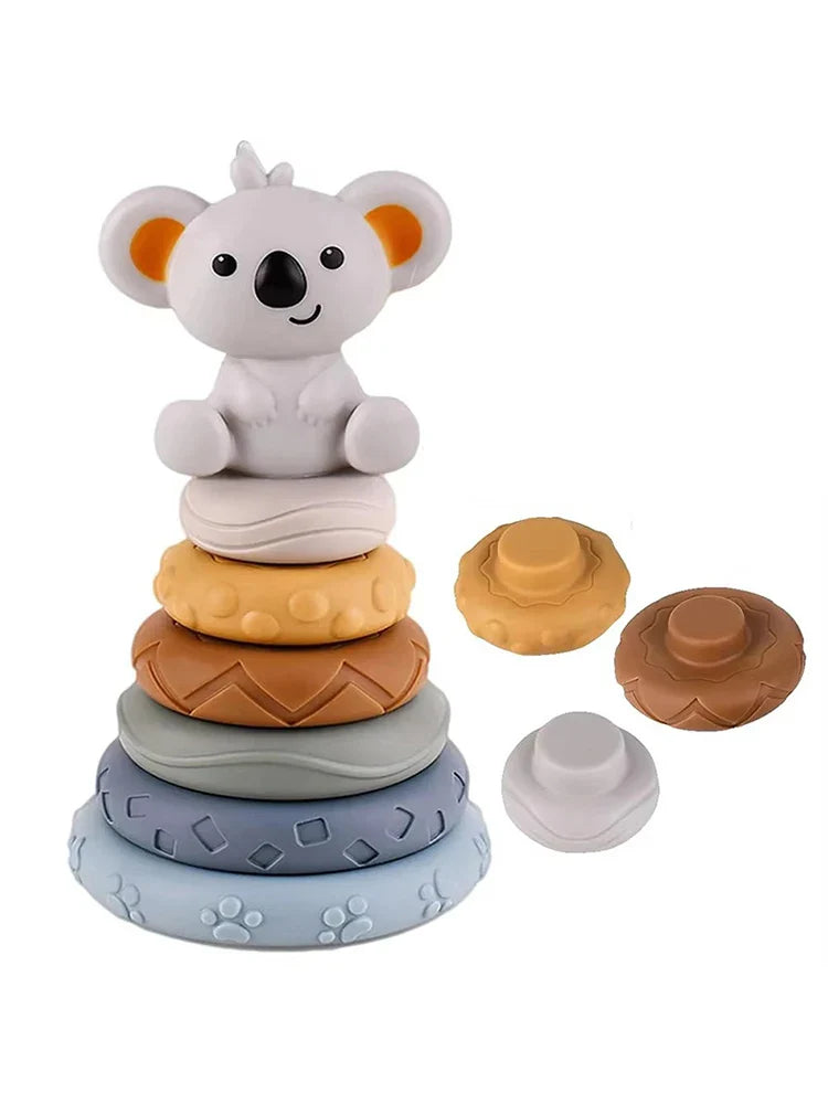 Baby Montessori Sensory Development Set – Koala & Rabbit Stacking Tower, Fine Motor Skills Learning Toys