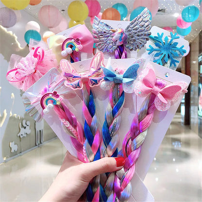 Girls Rainbow Hair Bow & Tie Set – Princess Snowflake Elastic Hair Accessories for Toddlers, No-Damage Braids