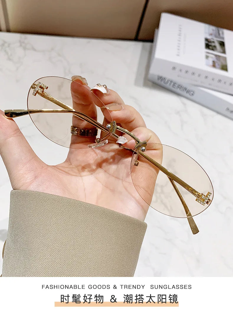 European & American Fashion Frameless Metal Sunglasses – Trendy Luxury UV Protection Eyewear