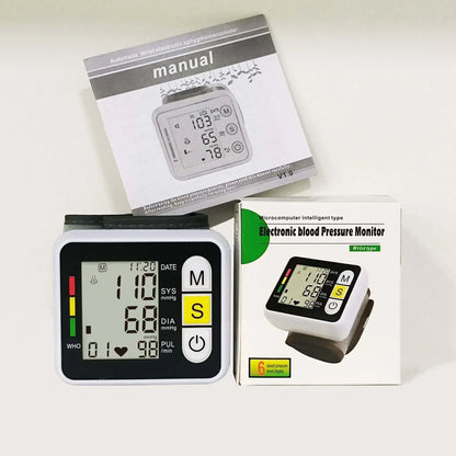Portable Digital Wrist Blood Pressure Monitor – LCD Screen Sphygmomanometer with Heart Rate & Pulse Measurement
