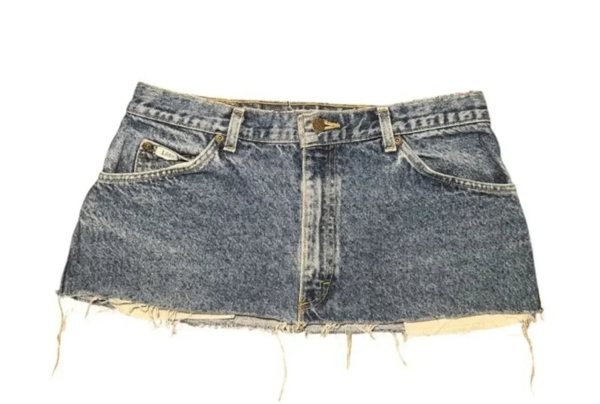 Y2K High-Waist Appliqué Denim Mini Skirt — Women's Goth Harajuku Streetwear