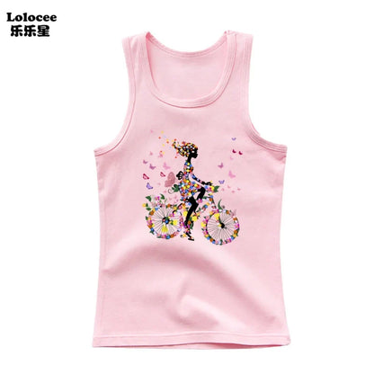 Girls Owl Print Tank Top - Sleeveless Cotton Sports Vest Shirt for Kids 3-14 Years