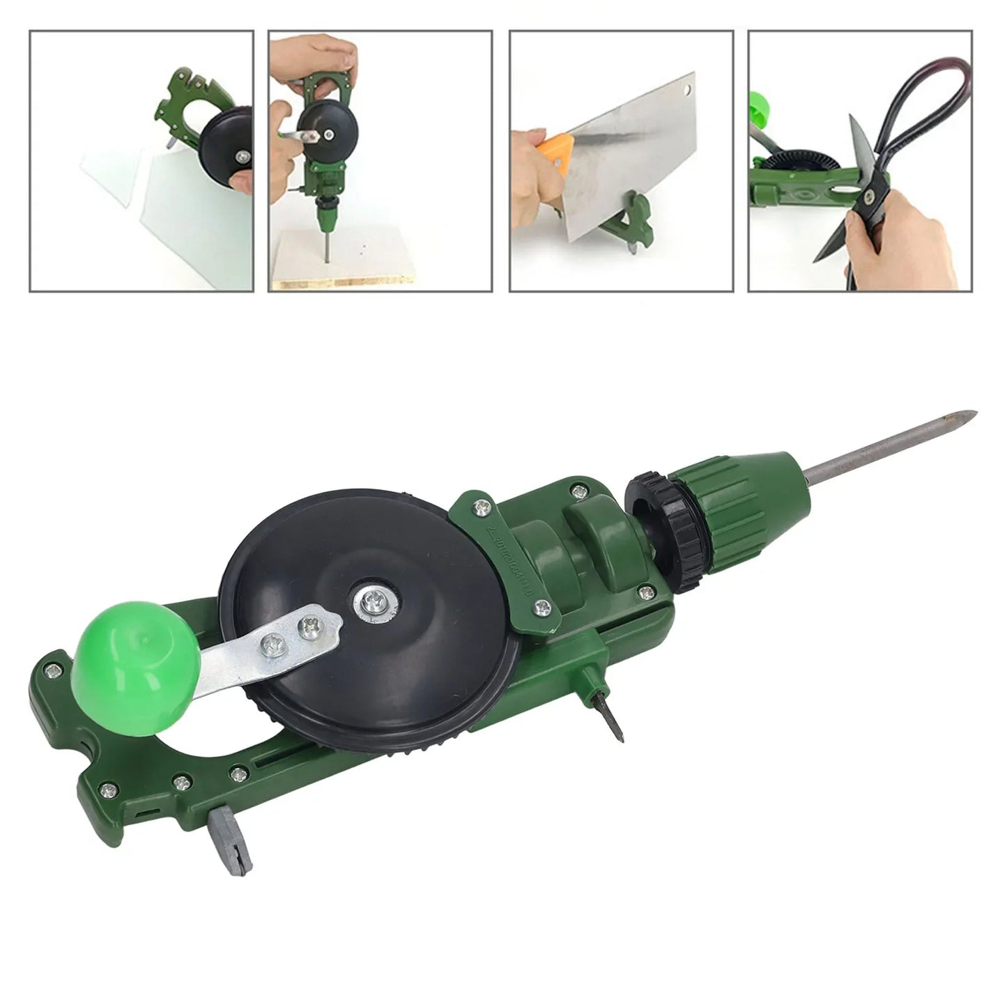 Manual Hand Crank Drill Cutter – Multifunctional Glass & Ceramic Hole Cutting and Scissors Sharpening Tool
