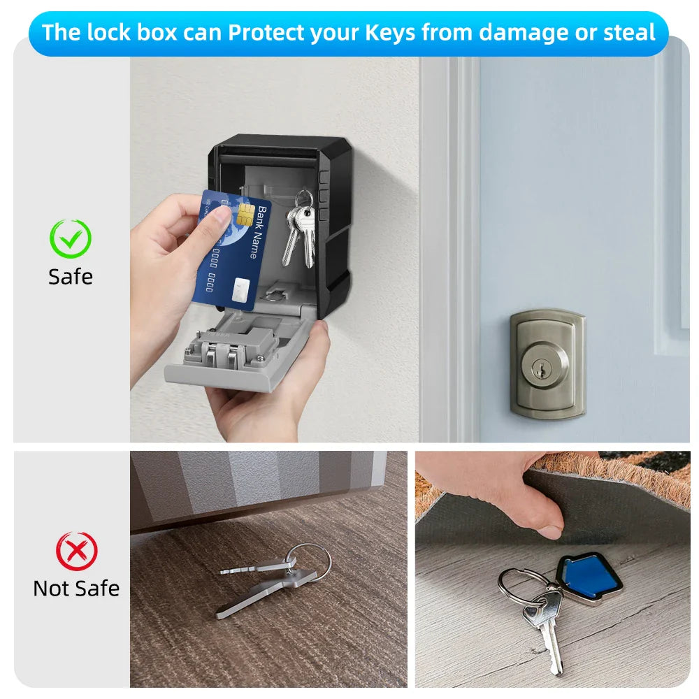 Camluxy Wall-Mounted Key Lock Box – Weatherproof 4-Digit Password Safe for Indoor & Outdoor Anti-Theft Key Storage