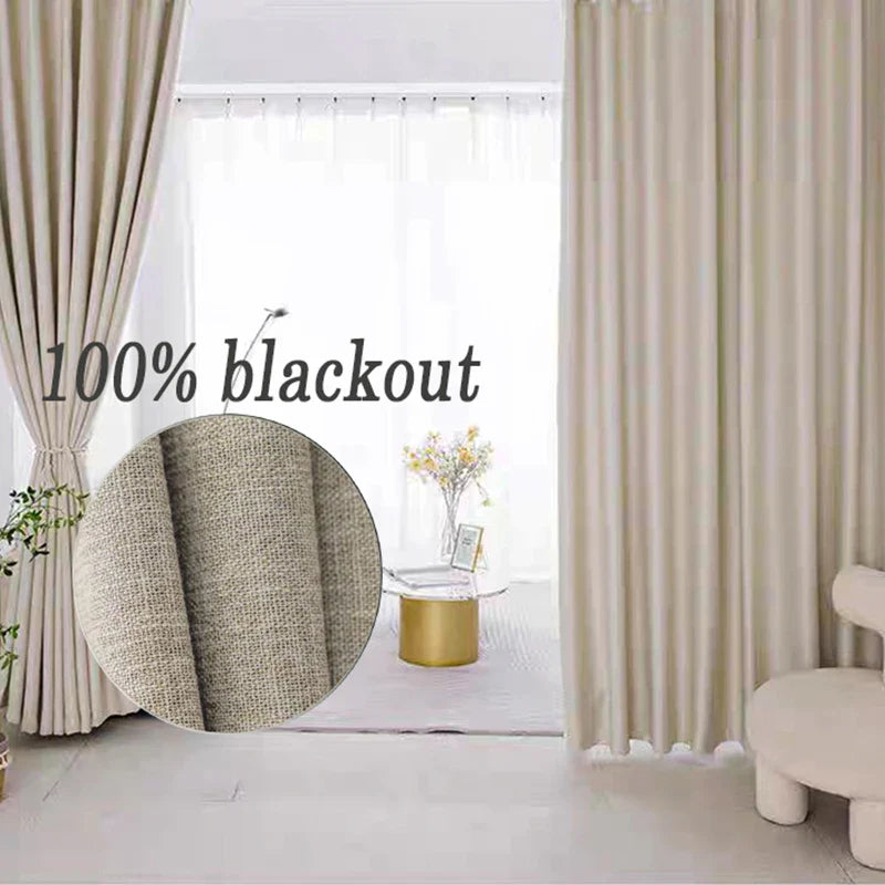Asazal Linen Blackout Curtains – Luxury Modern Opaque Drapes for Living Room & Bedroom, Full Shading Window Decoration
