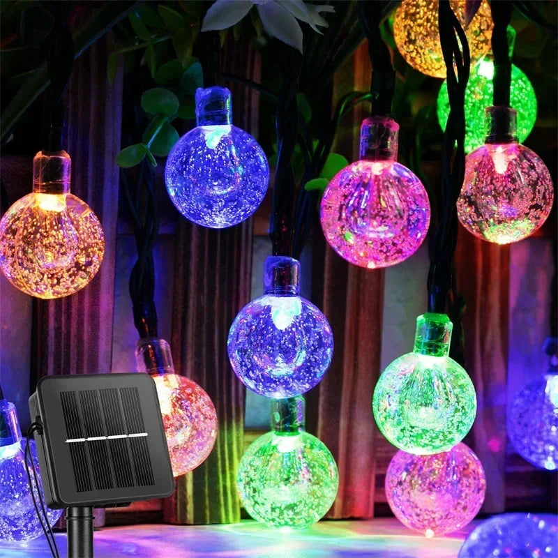 Solar Powered LED String Lights - Waterproof Crystal Globe Lights with 8 Modes for Outdoor Garden and Party Decor
