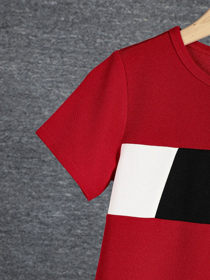 2pcs Boys Casual Colorblock T-Shirt & Shorts Set – Comfortable Summer Kids Clothes
