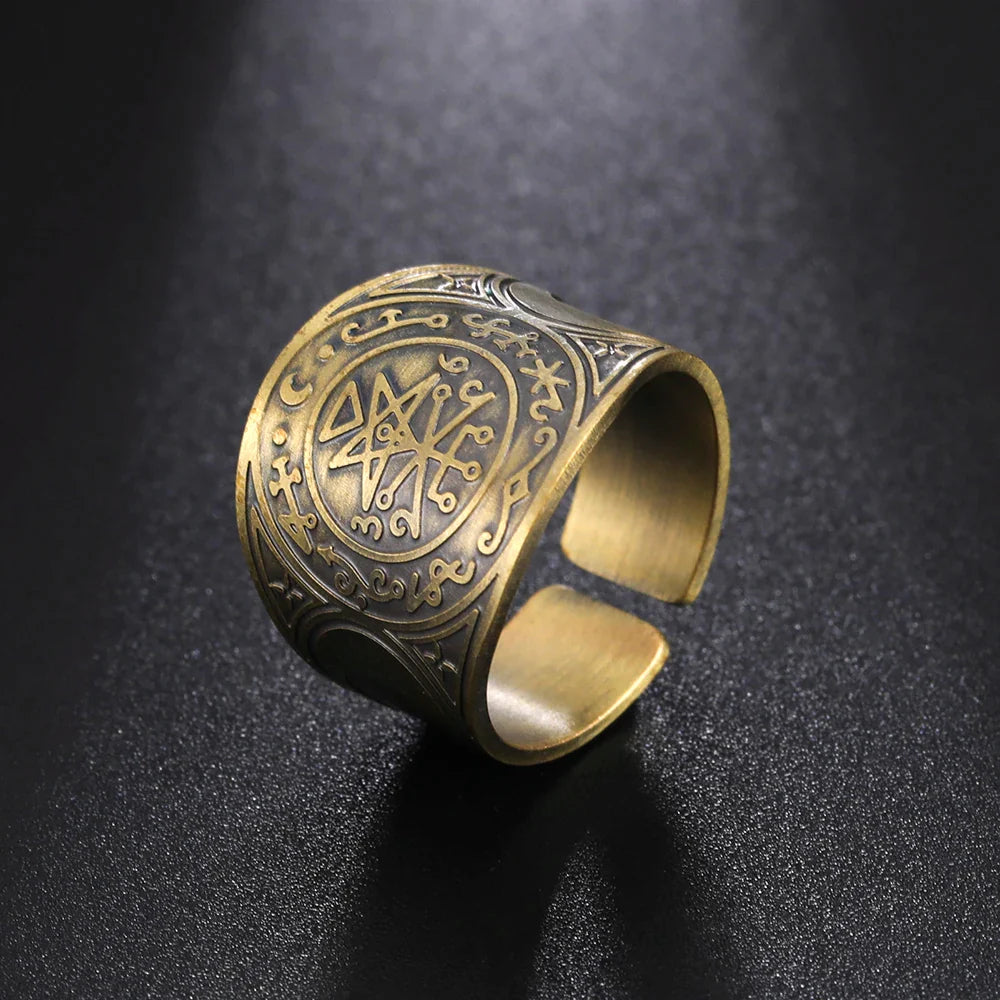 Dawapara 7 Archangels Protection Ring – Metatron Cube, Lilith Symbol, King Solomon Secrets Vintage Amulet Jewelry
