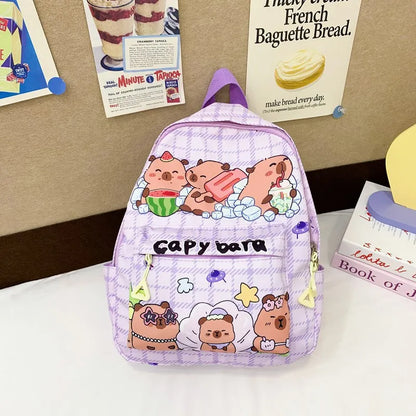 Cute Capybara Backpack | Large Capacity, Breathable Nylon Schoolbag for Students, Women & Girls, Ultra-Light Book Bag