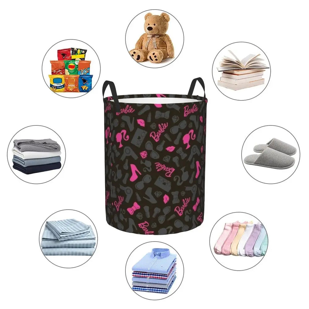 Custom Barbie Logo Laundry Basket – Collapsible Large Capacity Clothes Storage Bin, Disney Baby Hamper