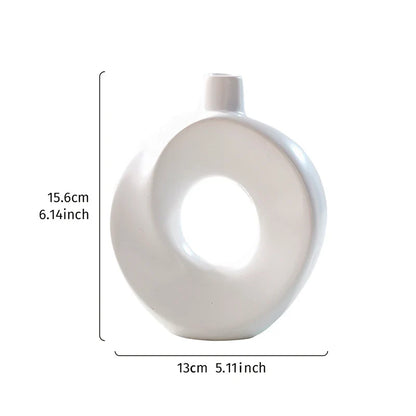 Creative Resin White Donut Vase – Modern Minimalist Decorative Flower Vase for Home Decor & Table Styling