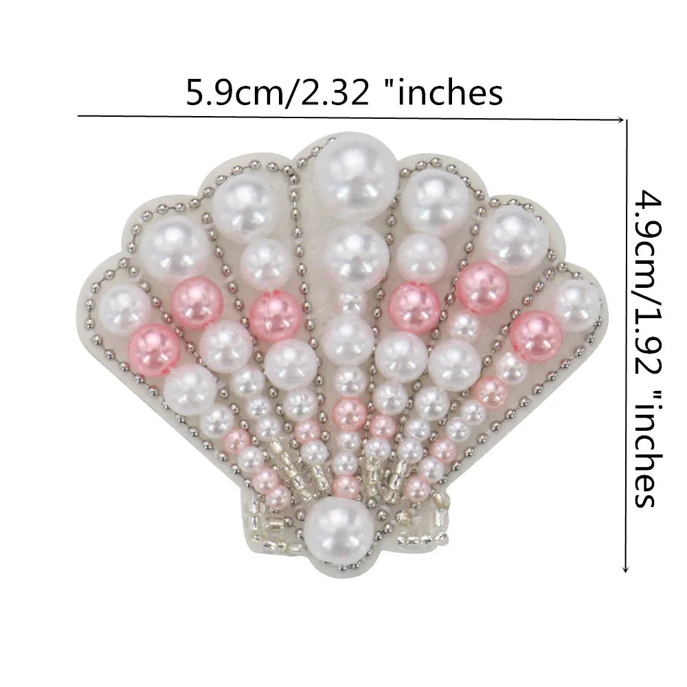 Marine Series Rhinestone Patches - Handmade Shell Starfish Seahorse Leaf Beaded Sewing Appliques for DIY Clothing