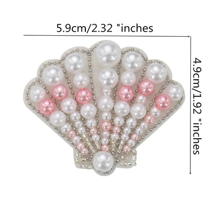 Marine Series Rhinestone Patches - Handmade Shell Starfish Seahorse Leaf Beaded Sewing Appliques for DIY Clothing