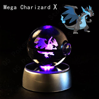 Pokemon 3D Crystal Ball Figurine — Pikachu, Gengar, Mew, Mewtwo Glass Statue with Lamp Base, Kids Birthday Gift