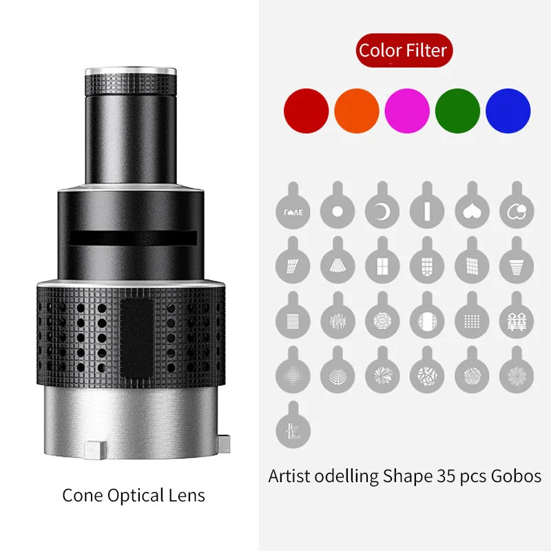 Bowens Mount Flash Snoot Kit – Conical Lens with Optical Spotlight & 35 Gobos for Video, Artist Modelling & Photo Studio Lighting