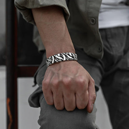 925 Sterling Silver Wide Geometric Bangle - Punk Irregular Bracelet for Men and Women - Fashion Jewelry Gift