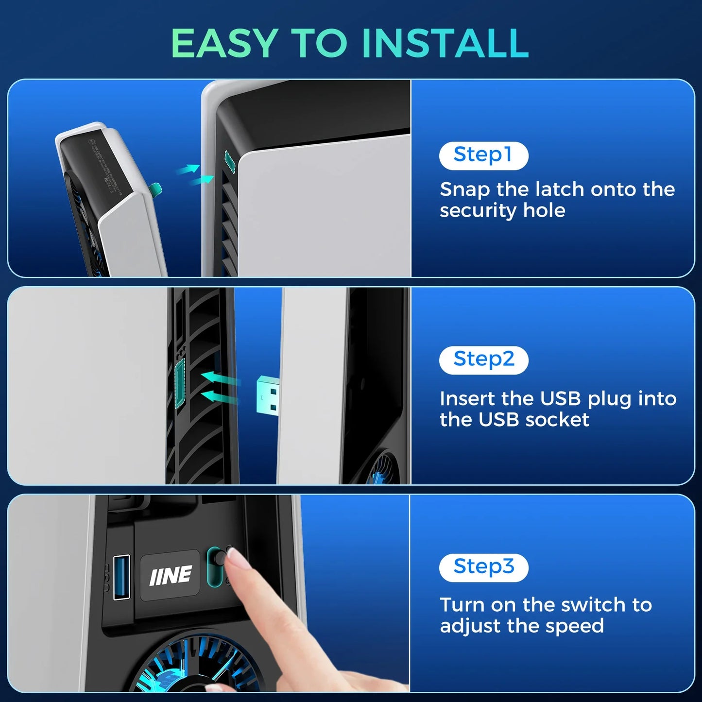 IINE PS5 Pro Cooling Fan – 2-Speed Smart Cooling for PS5 Pro Disc & Digital Edition