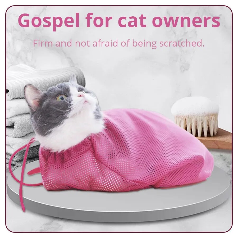 Adjustable Cat Grooming Bag: Breathable Mesh Shower Bag for Multi-functional Cat Restraint - Anti-Bite & Anti-Scratch