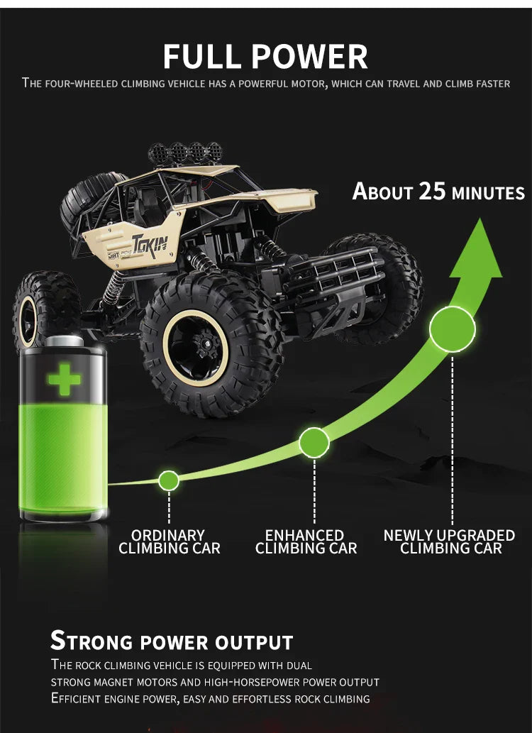 1:12/16 RC Off-Road Truck – 4WD Remote Control Car with Metal Shell & LED Lights for Kids