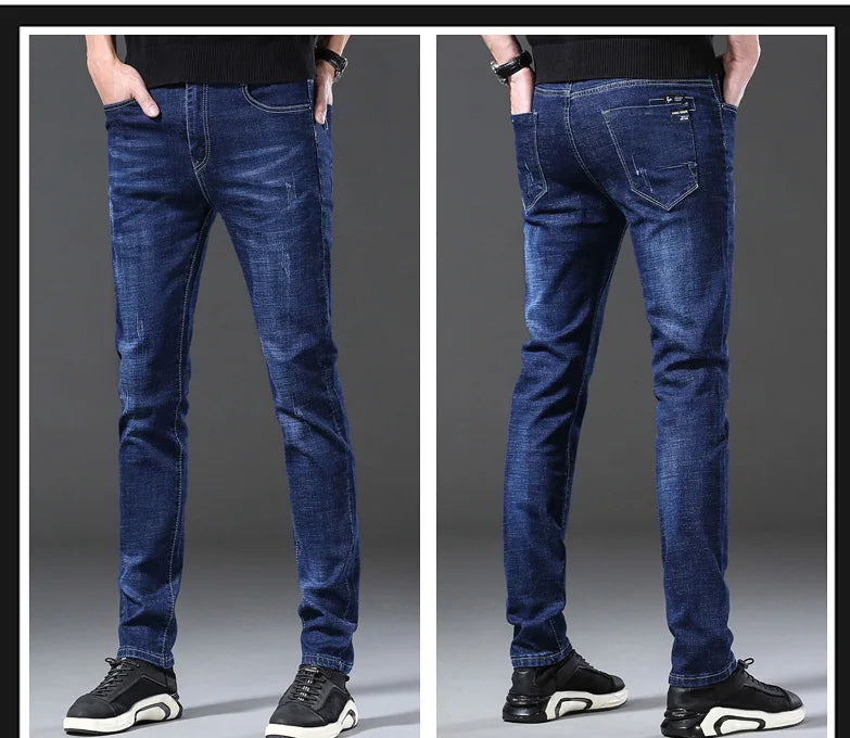 Men’s Casual Comfortable Jeans – Straight Loose Fit High Waist Elastic Trousers for All Seasons & Office Wear