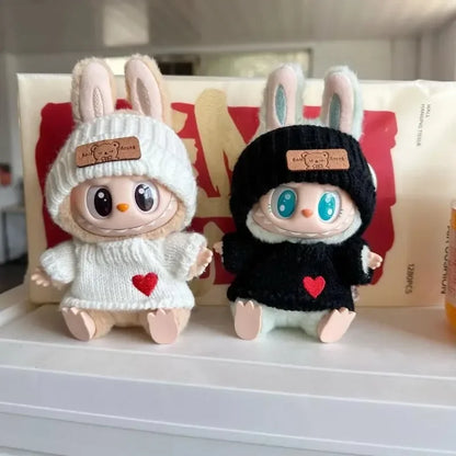 New LABUBU Doll Clothes Pendant Set — Bear Hat & Love Sweater DIY Accessories for Dolls, Cute Baby Outfit Christmas Gift