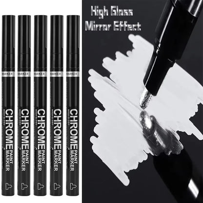Chrome Paint Marker Pen - Waterproof Gold & Silver Metallic Repair Marker for Glass, Ceramic, Rock & Metal, 2mm Nib