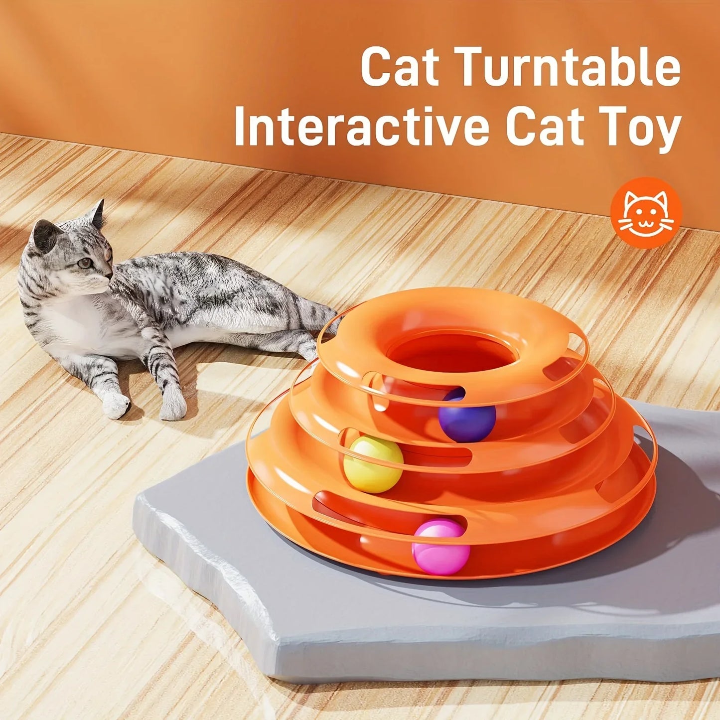 3-Layer Interactive Cat Toy Tower with Colorful Balls – Mental & Physical Exercise Puzzle Game for Active Cats