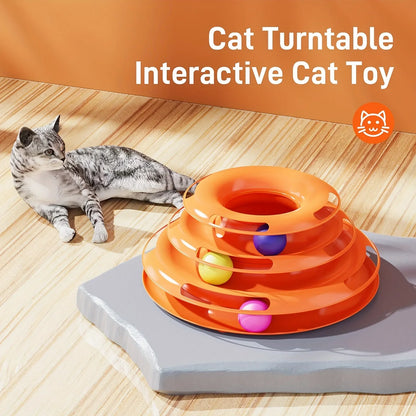 3-Layer Interactive Cat Toy Tower with Colorful Balls – Mental & Physical Exercise Puzzle Game for Active Cats