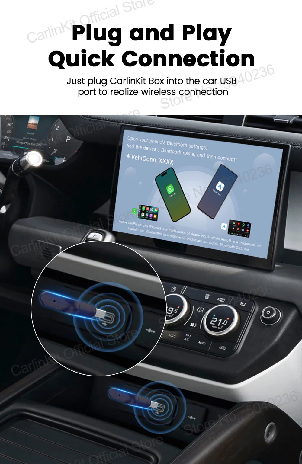 CarlinKit 5.0 Mini Wireless CarPlay & Android Auto Adapter – Plug & Play WiFi Bluetooth for OEM Cars