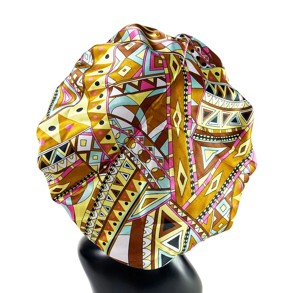 Women’s Satin Bonnet Cap – Double Layer Silky Big Bonnet, Printed Sleep Cap & Head Wrap for Ladies