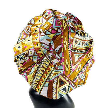 Women’s Satin Bonnet Cap – Double Layer Silky Big Bonnet, Printed Sleep Cap & Head Wrap for Ladies