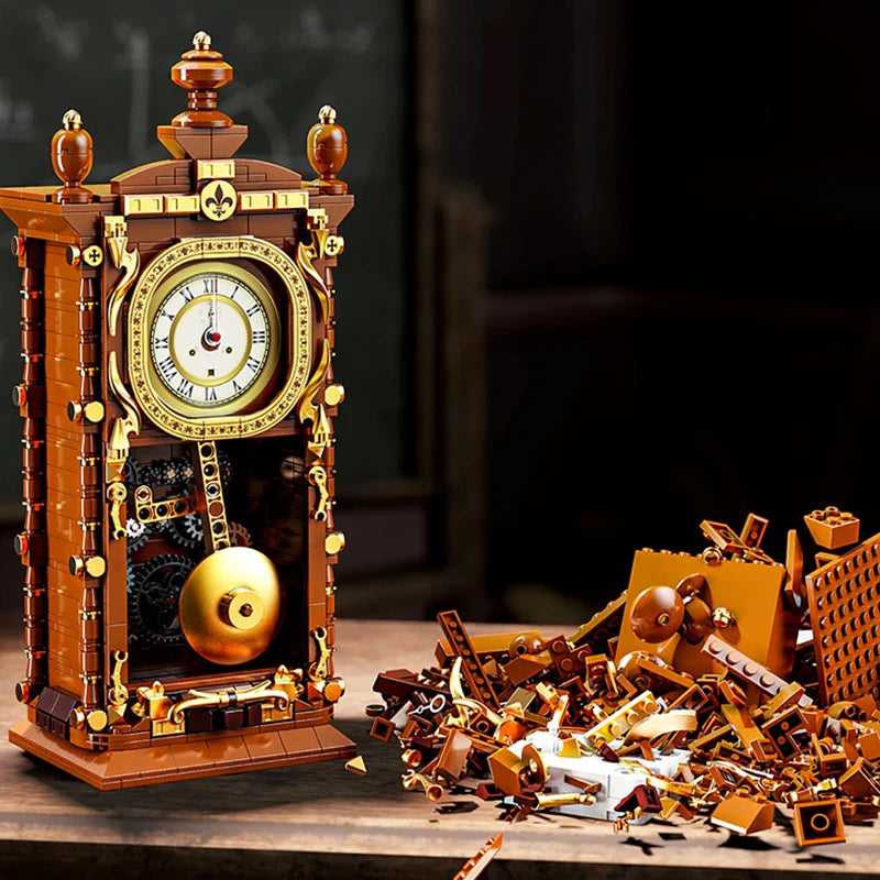 Vintage Swinging Pendulum Clock Building Blocks – 751PCS 3D Mechanical DIY Model Kit for Adults, Retro Home Decor Gift Idea