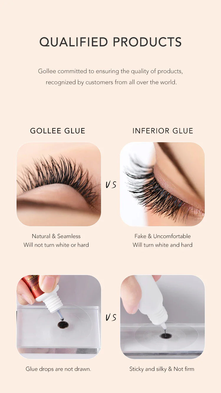 Gollee 0.5–1s Fast-Drying Eyelash Extension Glue – No Odor, No Irritation Adhesive for Lash Extensions, Professional Makeup Supplies