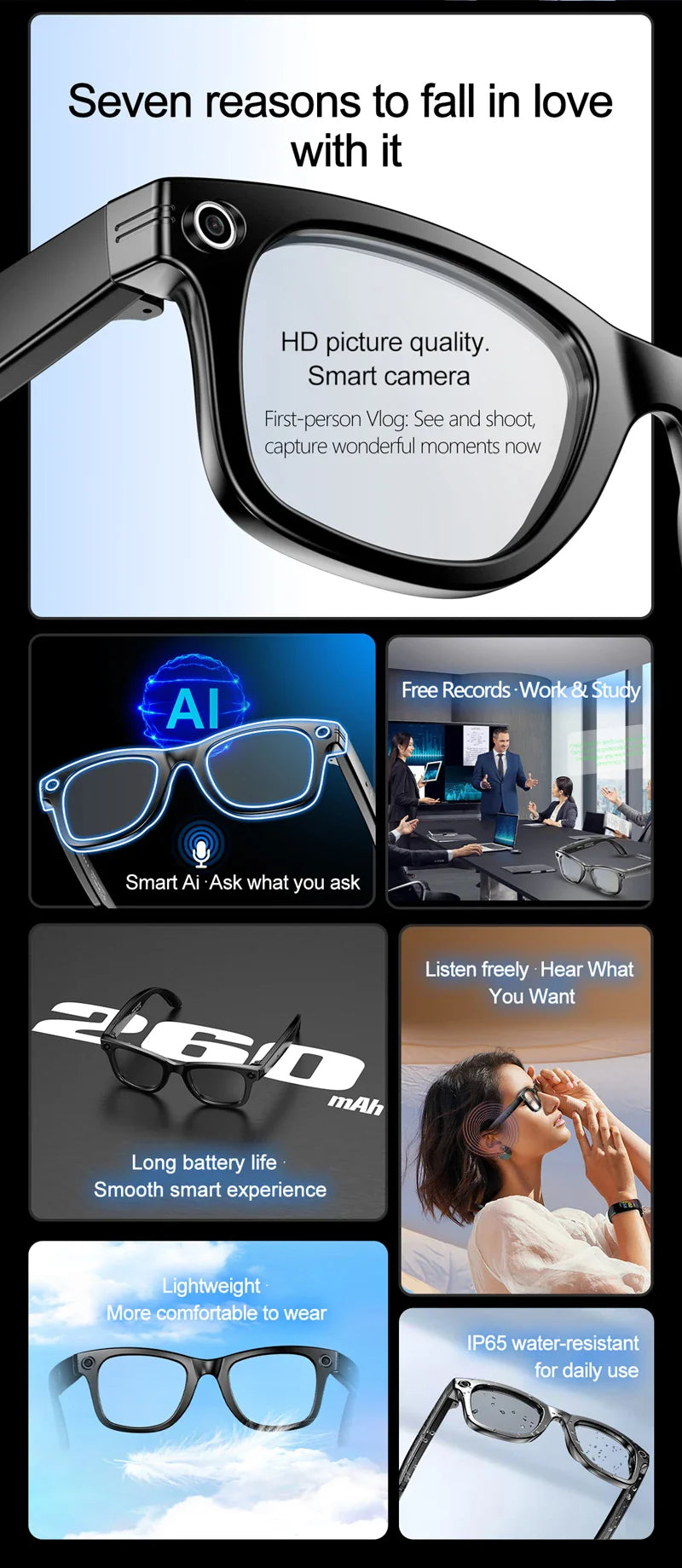 Xiaomi W600 Smart Glasses — AI Intelligent Sunglasses with Camera, Video Recording, Bluetooth Music & Calls, IP65 Waterproof