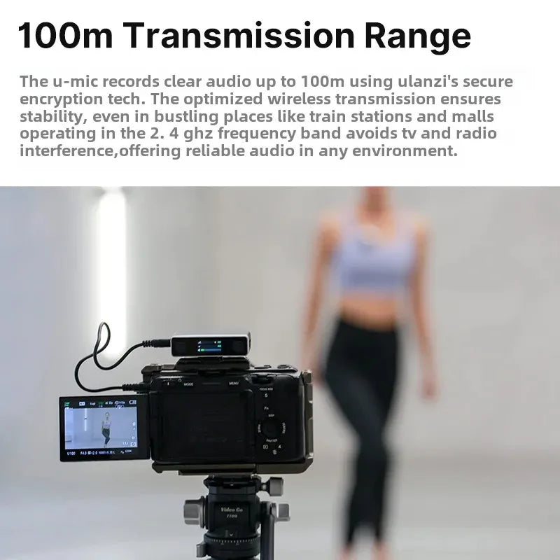 Ulanzi AM18 U-Mic 2.4G Wireless Stereo Microphone – 100m Dual-Channel Recording for DSLR, iOS, Android & PC Live Interviews
