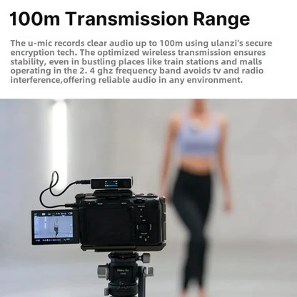 Ulanzi AM18 U-Mic 2.4G Wireless Stereo Microphone – 100m Dual-Channel Recording for DSLR, iOS, Android & PC Live Interviews