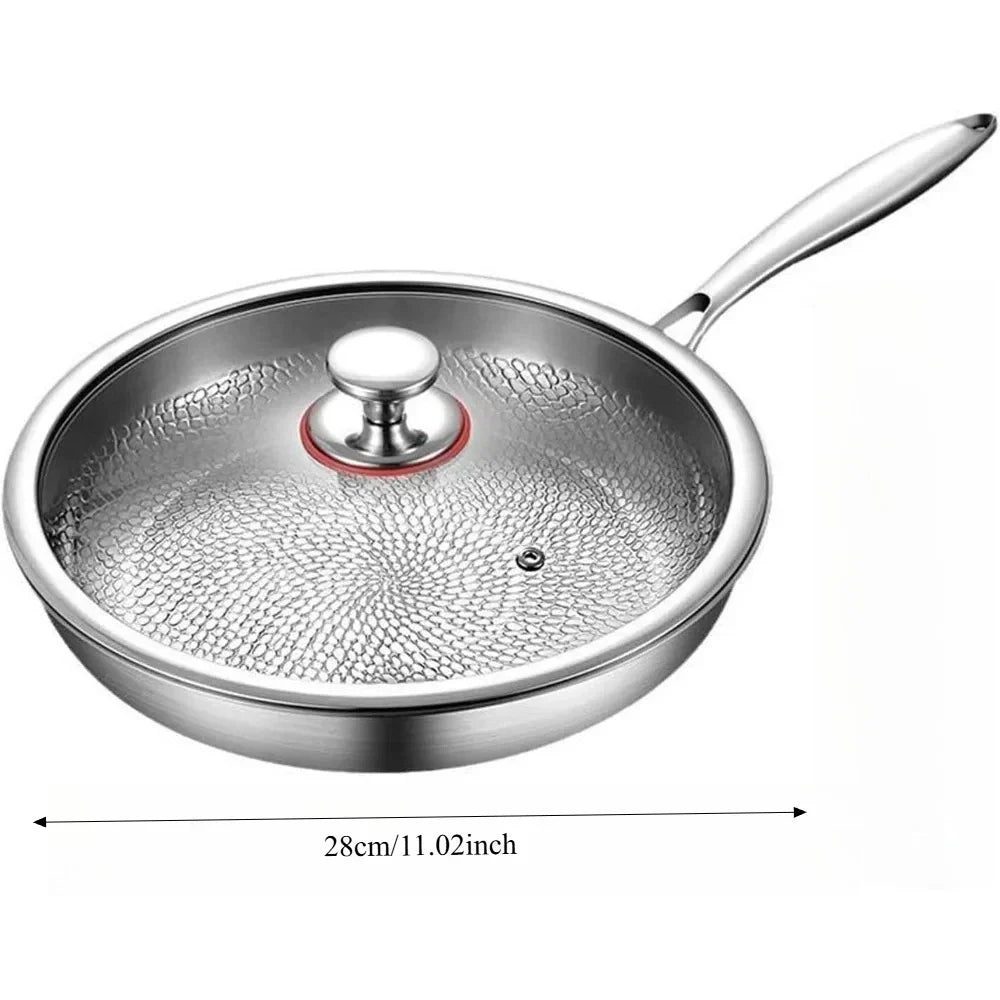 Titanium Steel Frying Pan with Lid - Non-Stick Uncoated Fish Scale Hammer Pattern Titanium Alloy Kitchen Cookware