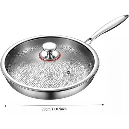Titanium Steel Frying Pan with Lid - Non-Stick Uncoated Fish Scale Hammer Pattern Titanium Alloy Kitchen Cookware