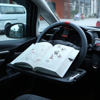 Portable Car Laptop Desk Mount: Steering Wheel Dining Table Bracket for Eating, Working, and Drinking - Convenient Tray Board