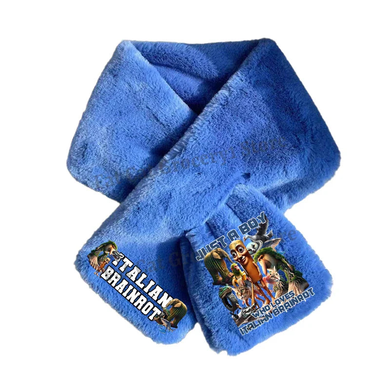 Italian Brainrot Plush Scarf – Kawaii Tralalero Neckerchief for Kids, Boys & Girls, Winter Warm Muffler, Children’s Bandelet Gift